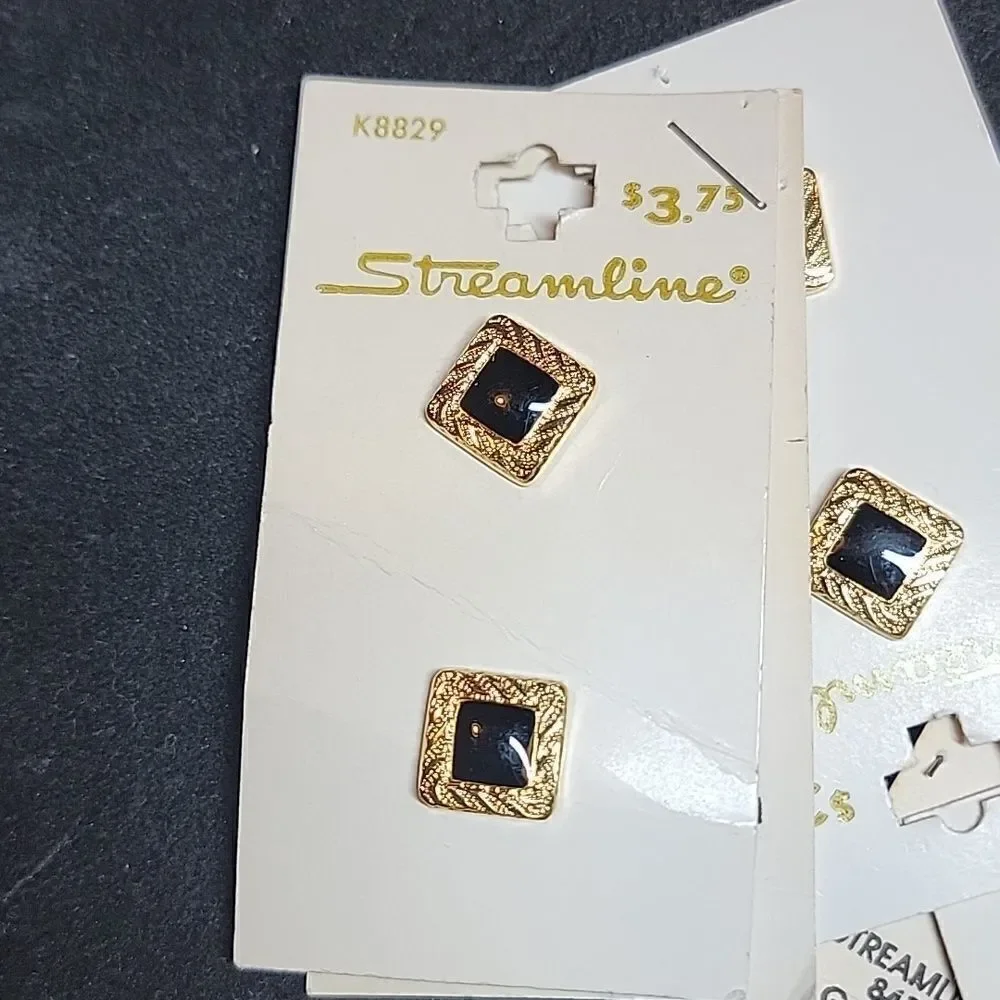 Streamline Vintage Black Gold Metal Buttons Cards Set of 5 #K8829